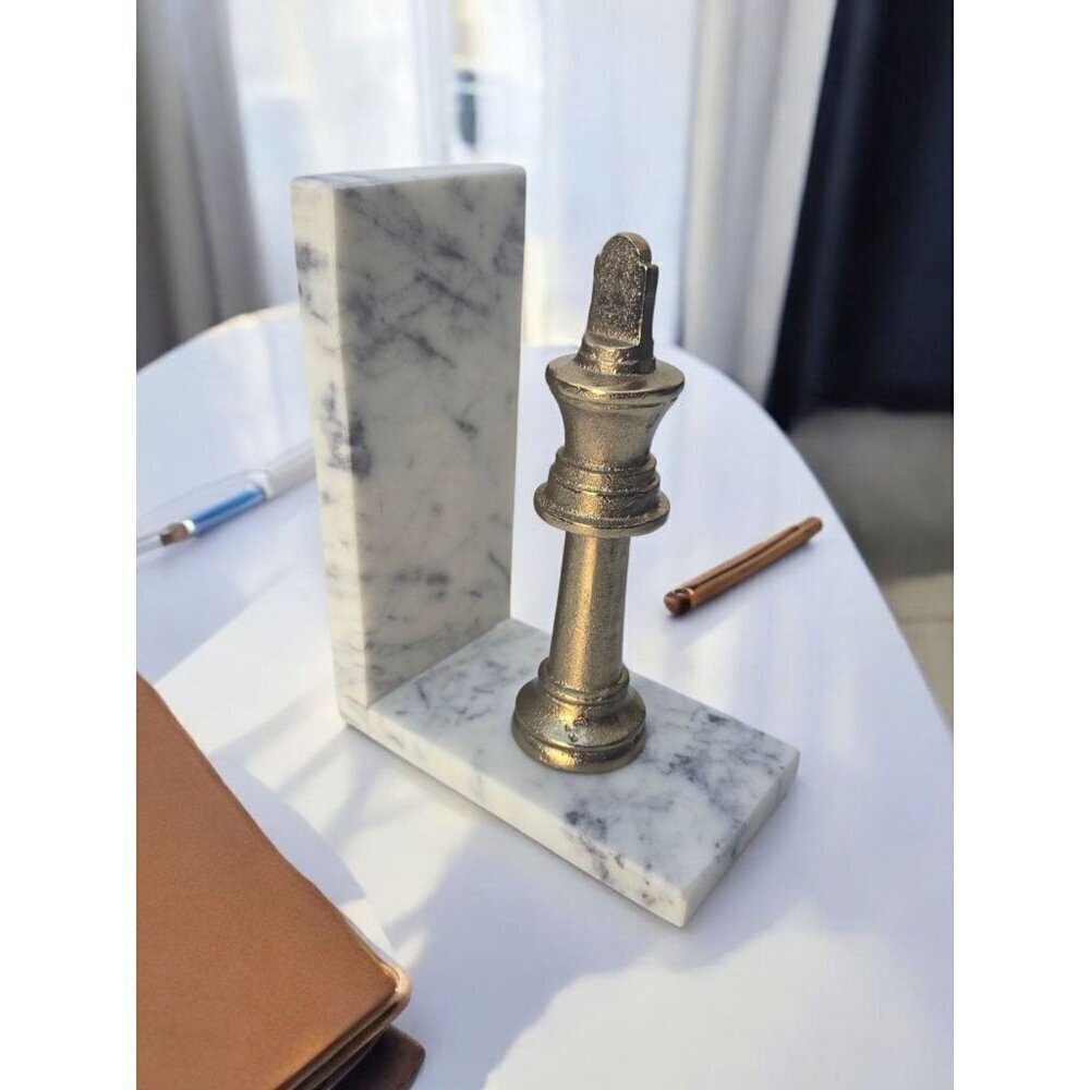 White Office Marble Base Metal Gold Chess King / Queen MCM Room Decor